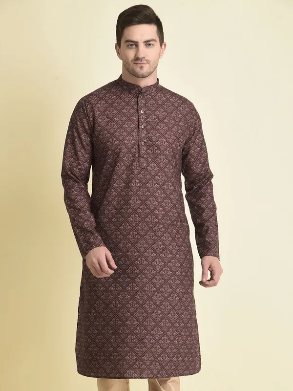 Tabard_Men_Printed_Straight_Kurta_(Brown)
