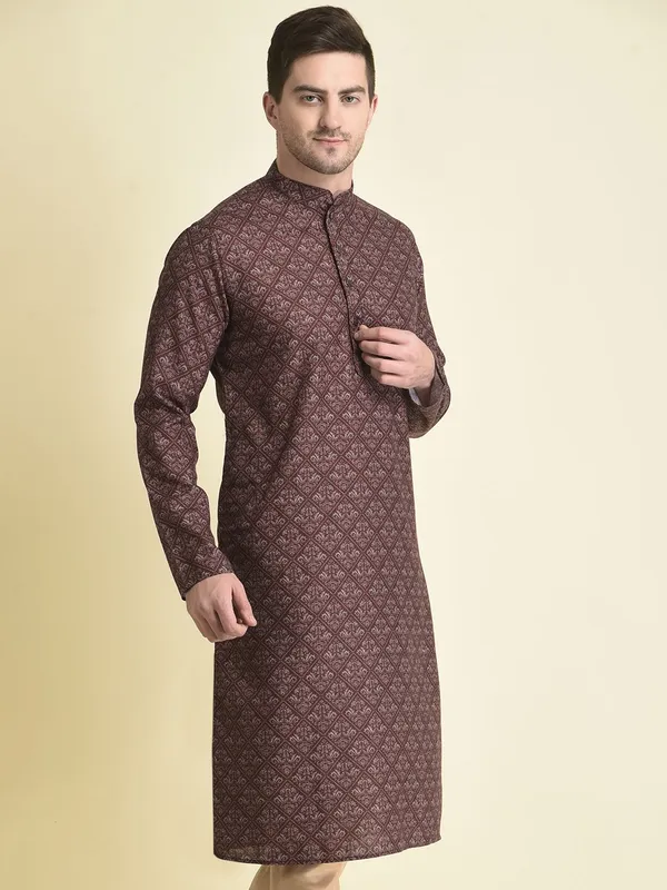 Tabard_Men_Printed_Straight_Kurta_(Brown)