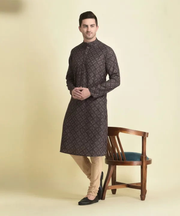 Tabard_Men_Printed_Straight_Kurta_(Black)