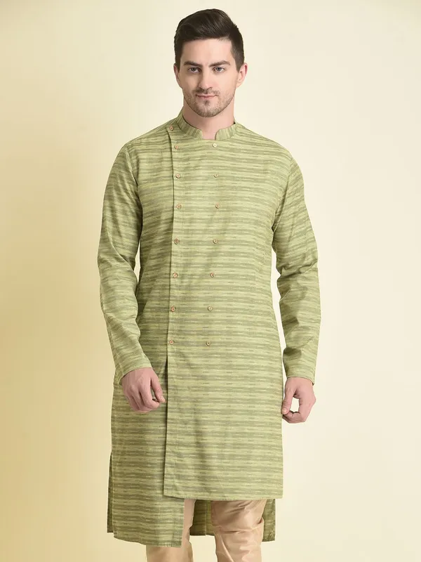 Tabard_Men_Printed_Asymmetric_Kurta_(Green)