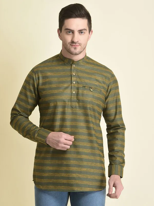 Tabard_Men_Striped_A-line_Kurta_(Green)