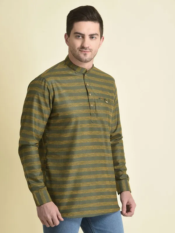 Tabard_Men_Striped_A-line_Kurta_(Green)