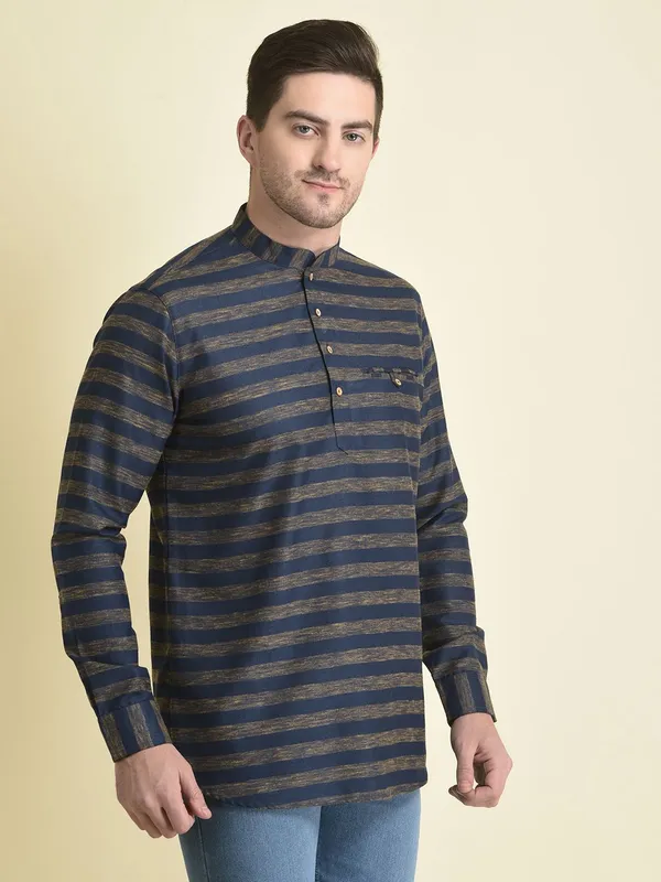Tabard_Men_Striped_A-line_Kurta_(Blue)