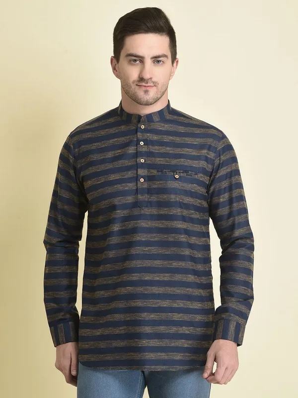 Tabard_Men_Striped_A-line_Kurta_(Blue)