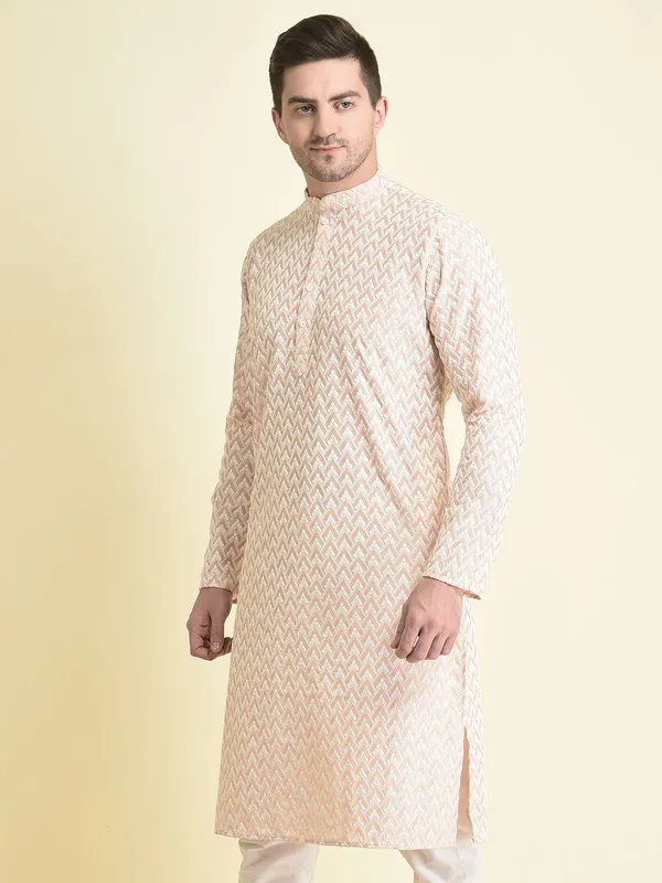 Tabard_Men_Chikan_Embroidery_Straight_Kurta_(Pink)