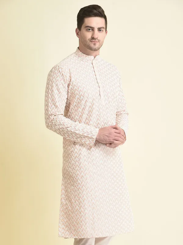 Tabard_Men_Chikan_Embroidery_Straight_Kurta_(Pink)