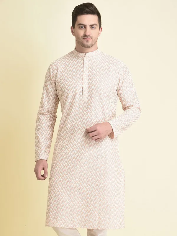 Tabard_Men_Chikan_Embroidery_Straight_Kurta_(Pink)