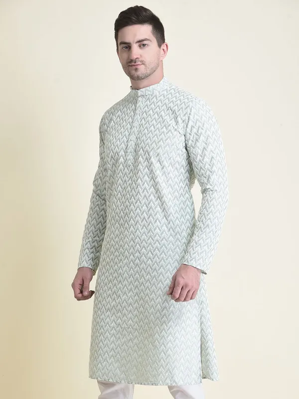 Tabard_Men_Chikan_Embroidery_Straight_Kurta_(Light_Green)