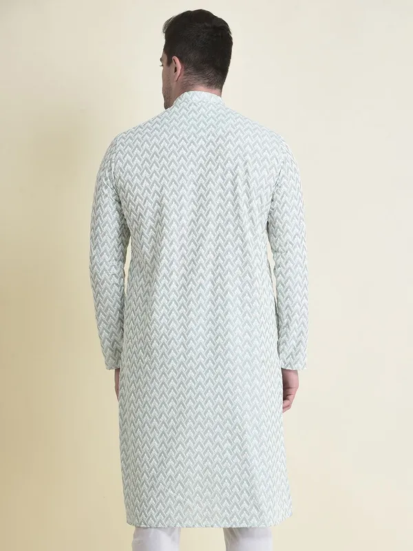 Tabard_Men_Chikan_Embroidery_Straight_Kurta_(Light_Green)