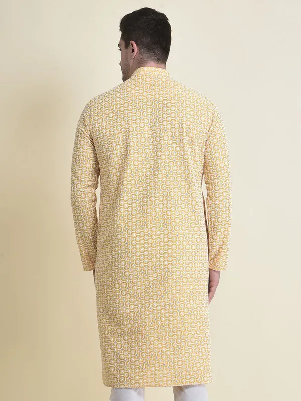 Tabard_Men_Chikan_Embroidery_Straight_Kurta_(Yellow)