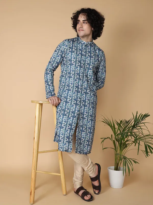 Tabard_Men_Printed_Straight_Kurta_(Blue,_White,_Green)