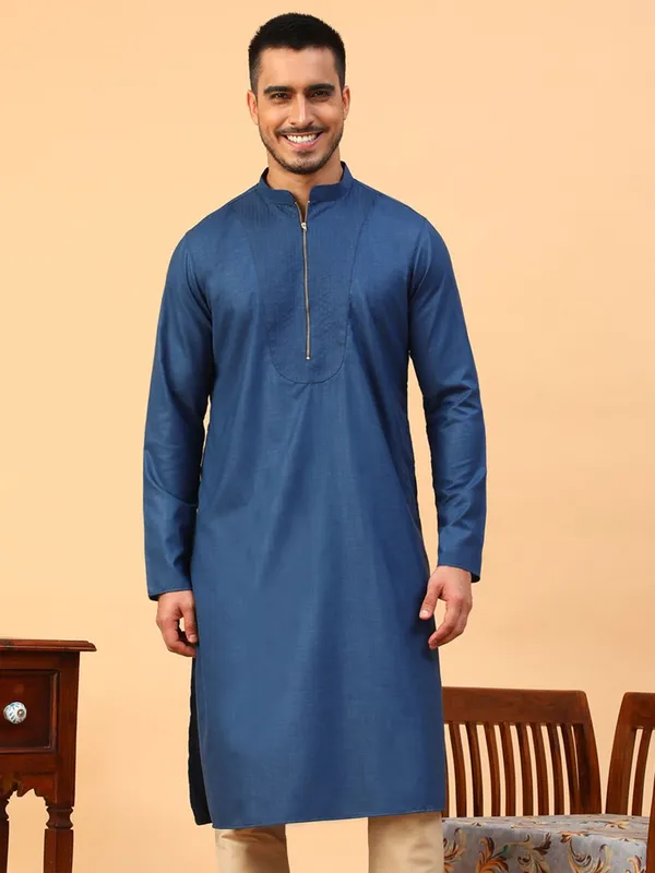 Tabard_Men_Solid_Straight_Kurta_(Blue)