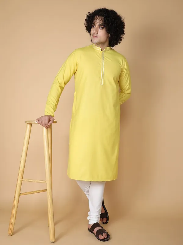 Tabard_Men_Solid_Straight_Kurta_(Yellow)