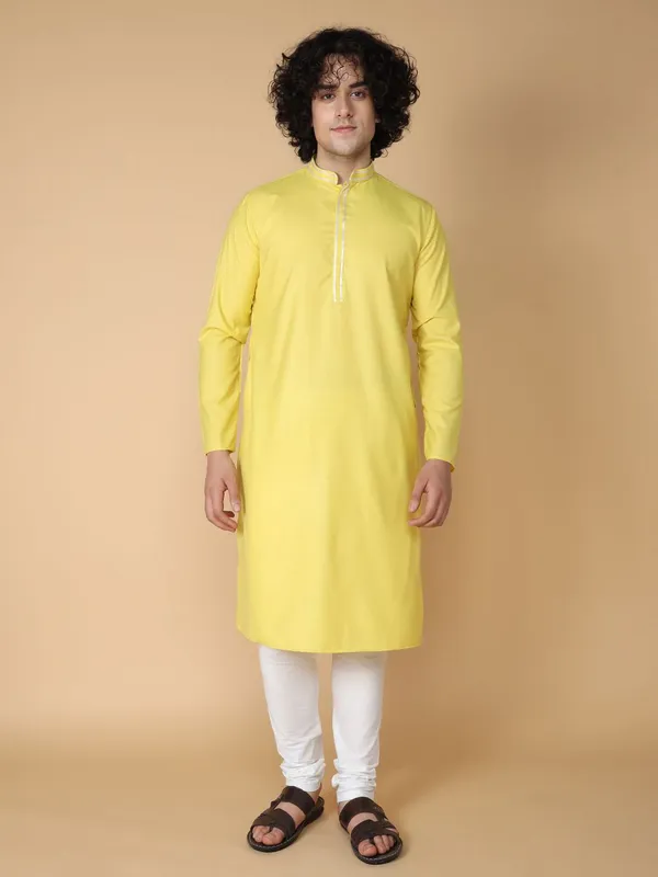 Tabard_Men_Solid_Straight_Kurta_(Yellow)