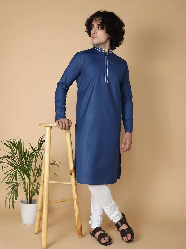 Tabard_Men_Solid_Straight_Kurta_(Blue)
