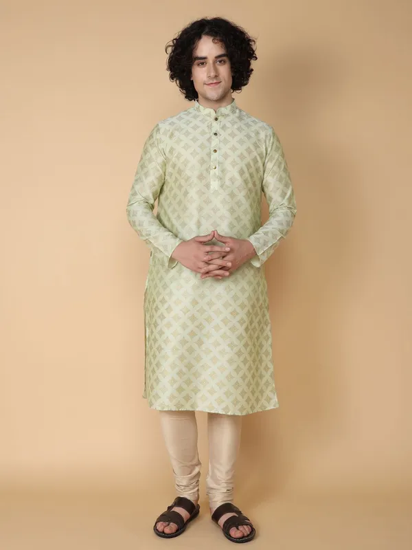 Tabard_Men_Printed_Straight_Kurta_(Light_Green,_Gold)