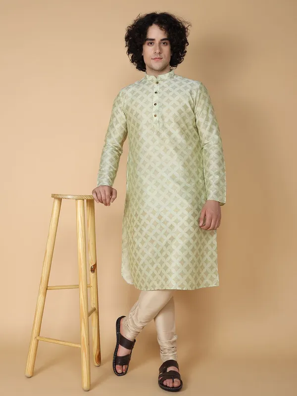 Tabard_Men_Printed_Straight_Kurta_(Light_Green,_Gold)
