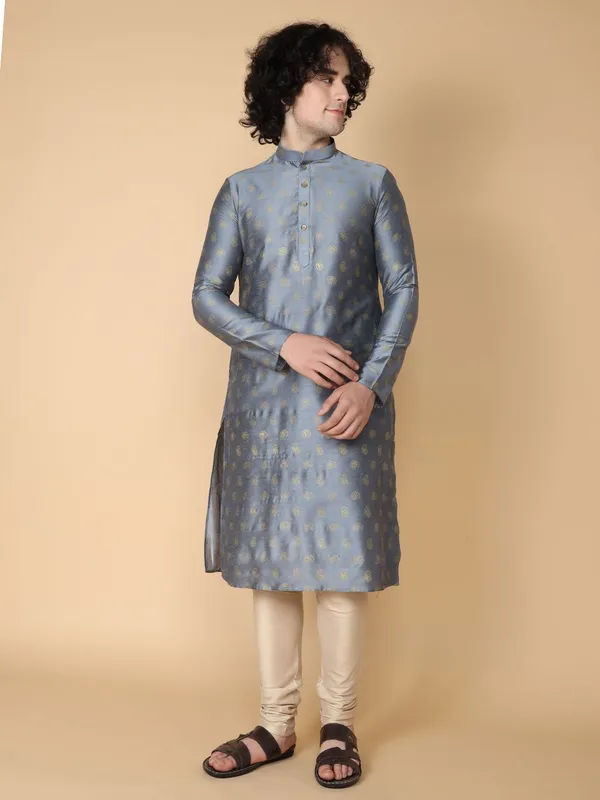 Tabard_Men_Printed_Straight_Kurta_(Grey,_Gold)