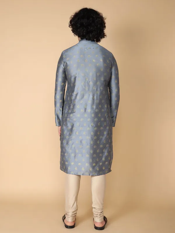 Tabard_Men_Printed_Straight_Kurta_(Grey,_Gold)