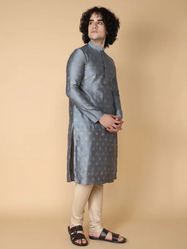 Tabard_Men_Printed_Straight_Kurta_(Grey,_Gold)