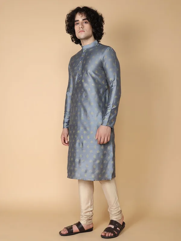 Tabard_Men_Printed_Straight_Kurta_(Grey,_Gold)