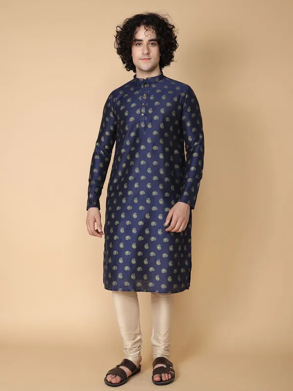 Tabard_Men_Printed_Straight_Kurta_(Dark_Blue,_Beige)