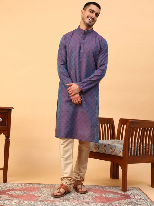 Tabard_Men_Solid_Straight_Kurta_(Purple)