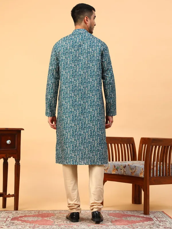 Tabard_Men_Printed_Straight_Kurta_(Green)