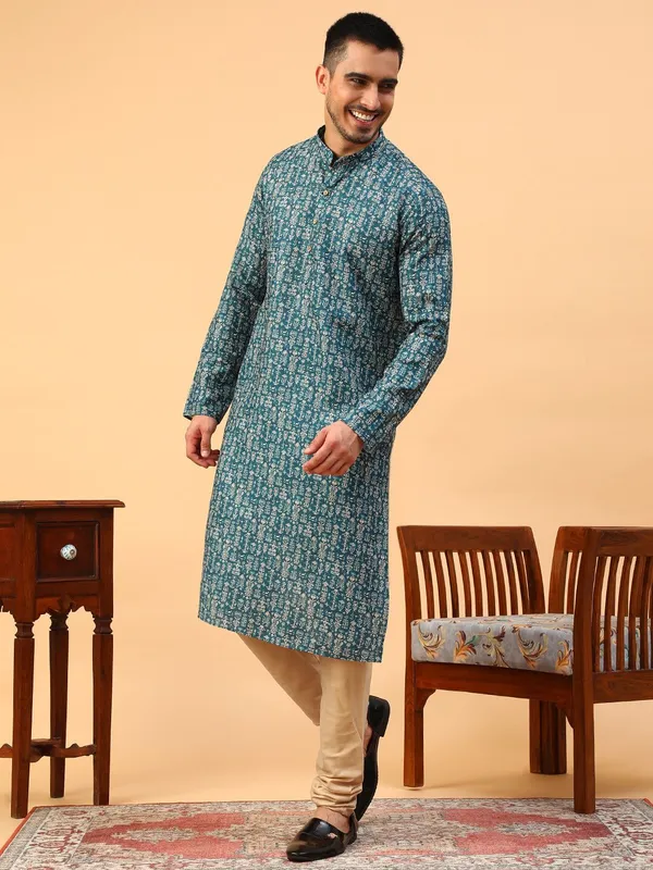 Tabard_Men_Printed_Straight_Kurta_(Green)