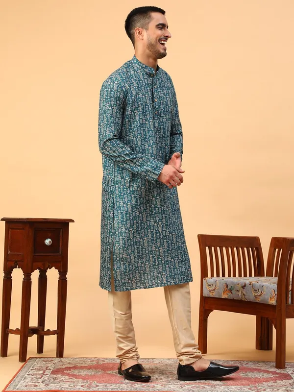 Tabard_Men_Printed_Straight_Kurta_(Green)