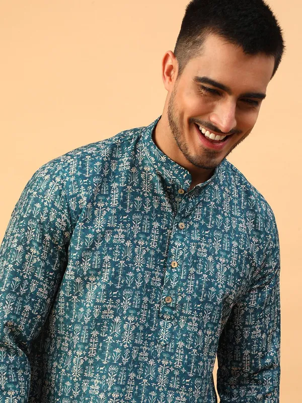 Tabard_Men_Printed_Straight_Kurta_(Green)