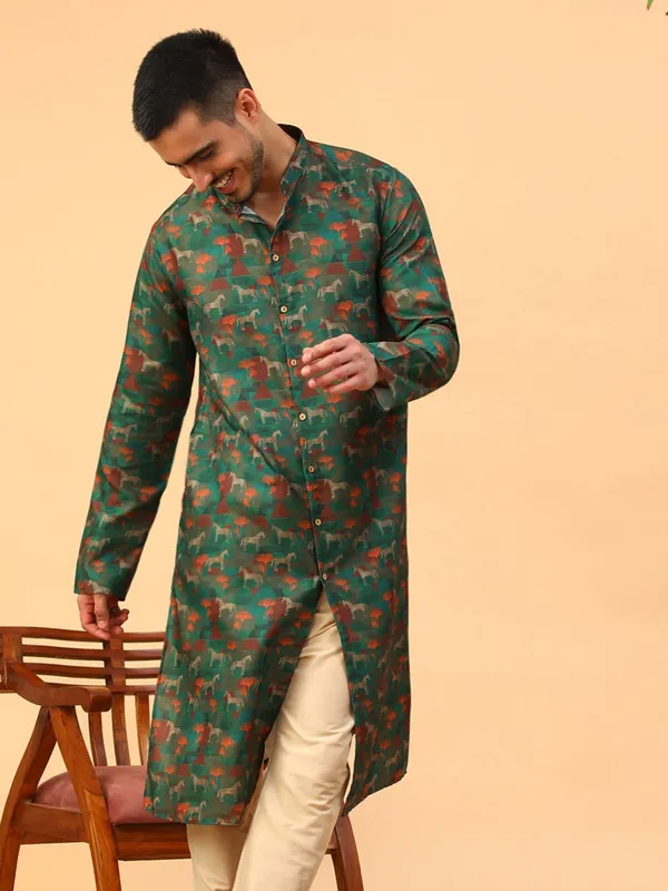 Tabard_Men_Printed_Straight_Kurta_(Green)