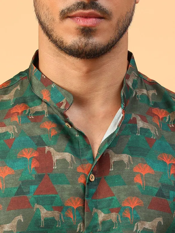 Tabard_Men_Printed_Straight_Kurta_(Green)