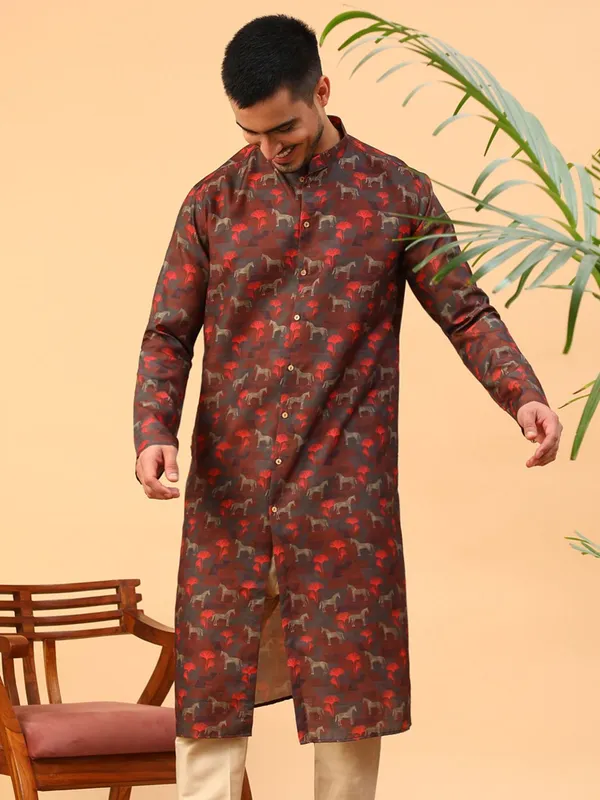 Tabard_Men_Printed_Straight_Kurta_(Maroon)