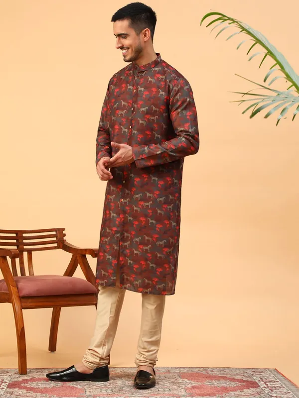 Tabard_Men_Printed_Straight_Kurta_(Maroon)