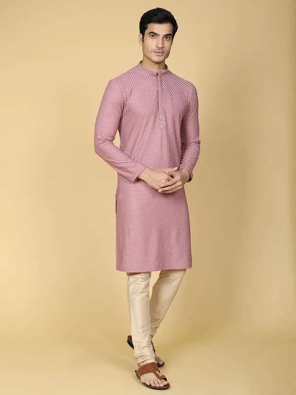 Tabard_Men_Chikan_Embroidery_Straight_Kurta_(Purple)