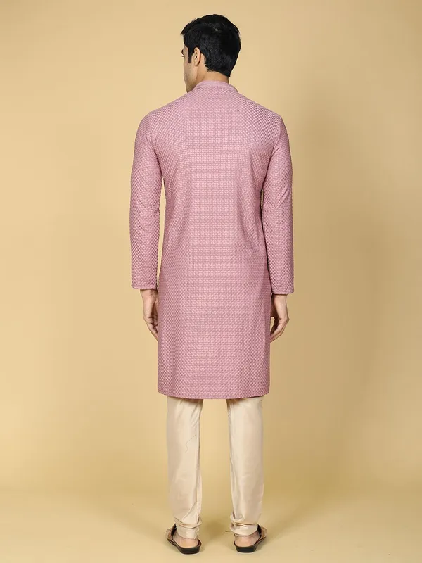 Tabard_Men_Chikan_Embroidery_Straight_Kurta_(Purple)