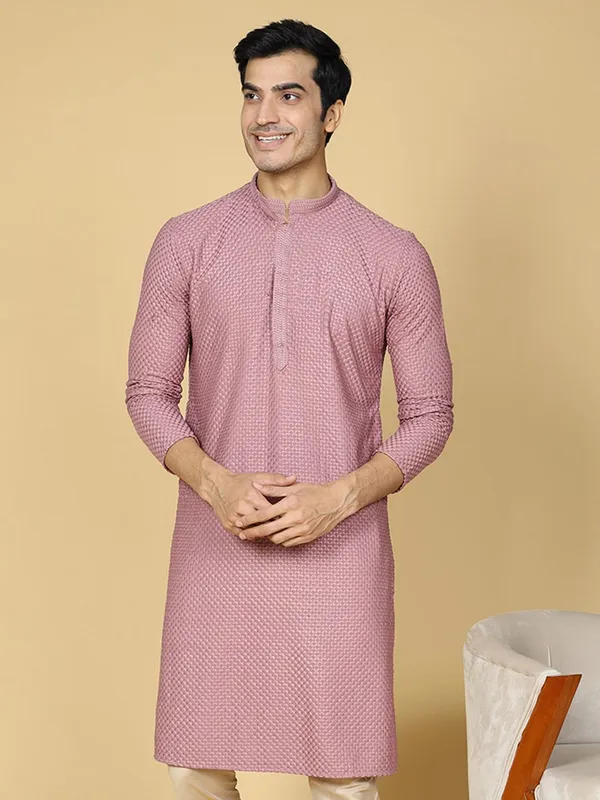 Tabard_Men_Chikan_Embroidery_Straight_Kurta_(Purple)