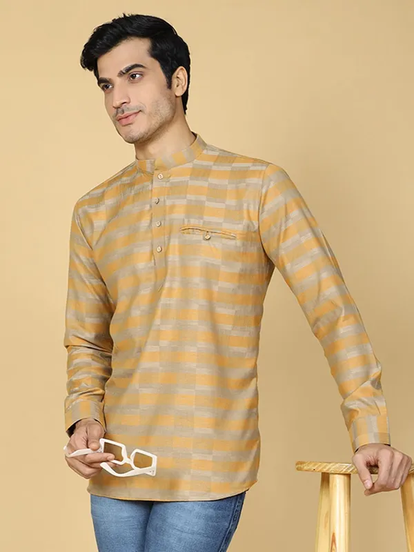 Tabard_Men_Striped_Straight_Kurta_(Yellow)