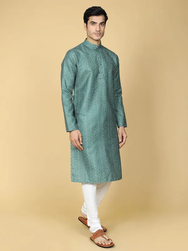 Tabard_Men_Printed_Straight_Kurta_(Green)