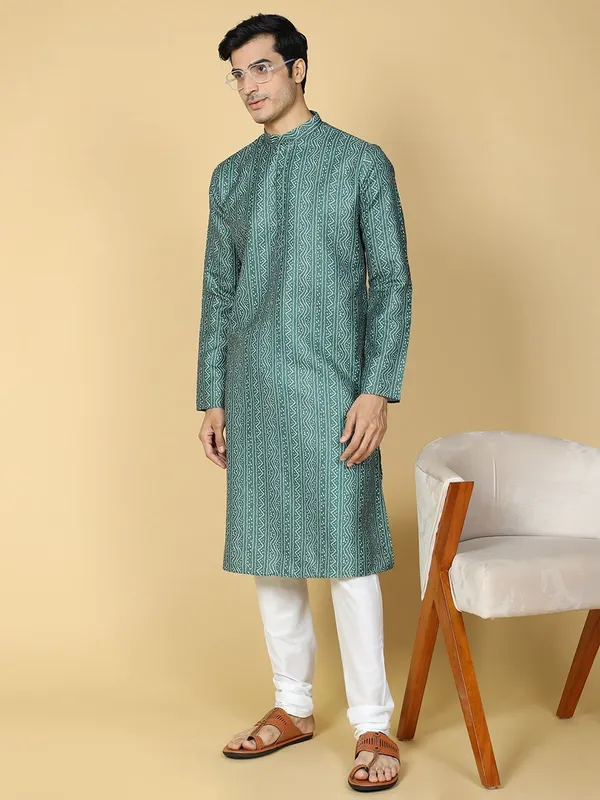 Tabard_Men_Printed_Straight_Kurta_(Green)