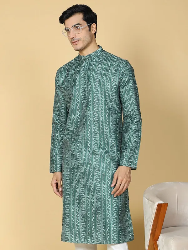 Tabard_Men_Printed_Straight_Kurta_(Green)