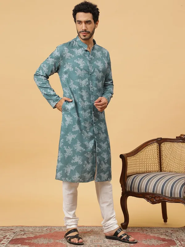 Tabard_Men_Embroidered_Straight_Kurta_(Grey,_Light_Green)