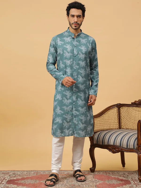 Tabard_Men_Embroidered_Straight_Kurta_(Grey,_Light_Green)