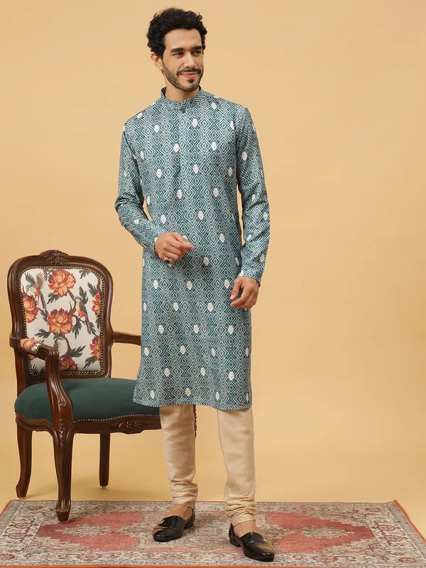 Tabard_Men_Printed_Straight_Kurta_(Blue)