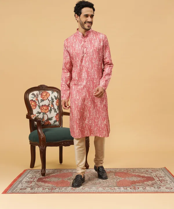 Tabard_Men_Printed_Straight_Kurta_(Pink,_White)