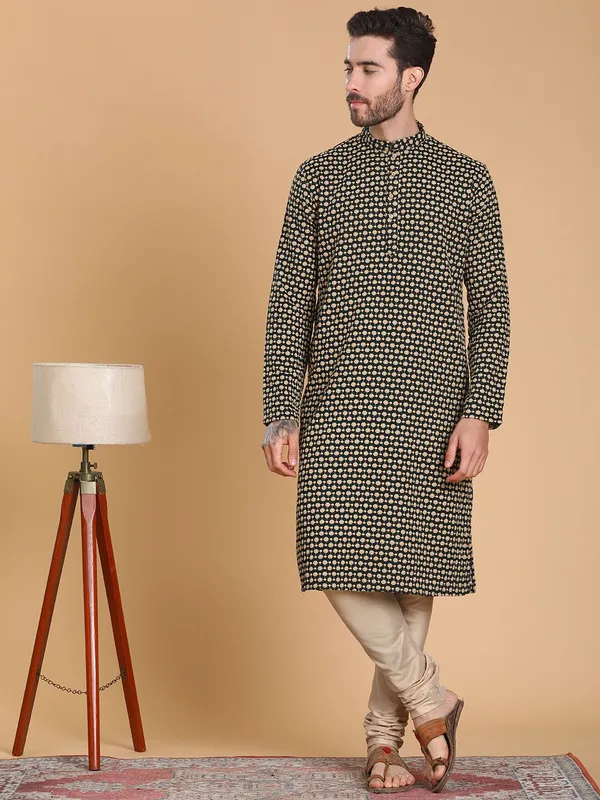 Tabard_Men_Printed_Straight_Kurta_(Green)