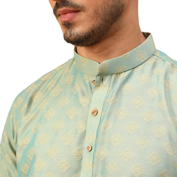 Green_Cotton_Full_Sleeve_Regular_Fit_Printed_Kurta_Set_For_Men