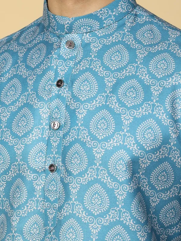 Blue_Pure_Cotton_Full_Sleeve_Regular_Fit_Printed_Blue_Ethnic_Kurta_For_Men