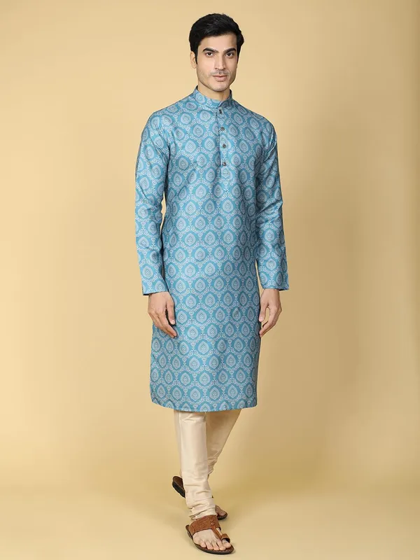 Blue_Pure_Cotton_Full_Sleeve_Regular_Fit_Printed_Blue_Ethnic_Kurta_For_Men